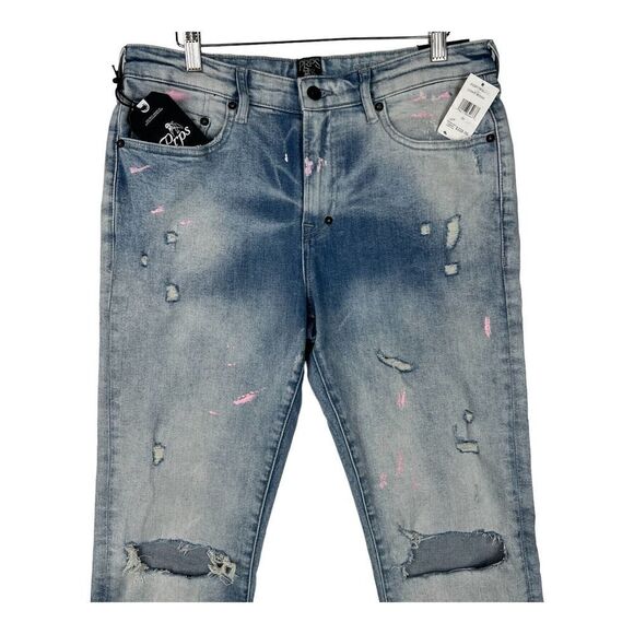 New PRPS Le Sabre Men US 31 Light Wash Jeans Ripped Bleached Slim Fit Casual - Picture 4 of 13